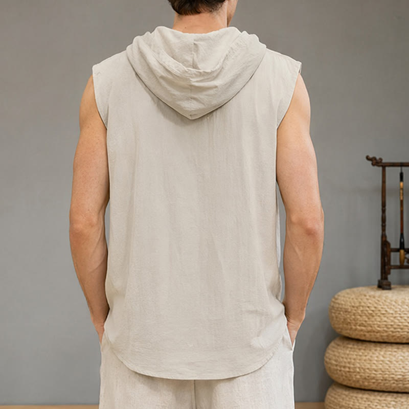 Nimara Ritual Summer Casual Minimalist Button-Up Drawstring Solid Tank Top Men's Sleeveless Shirts