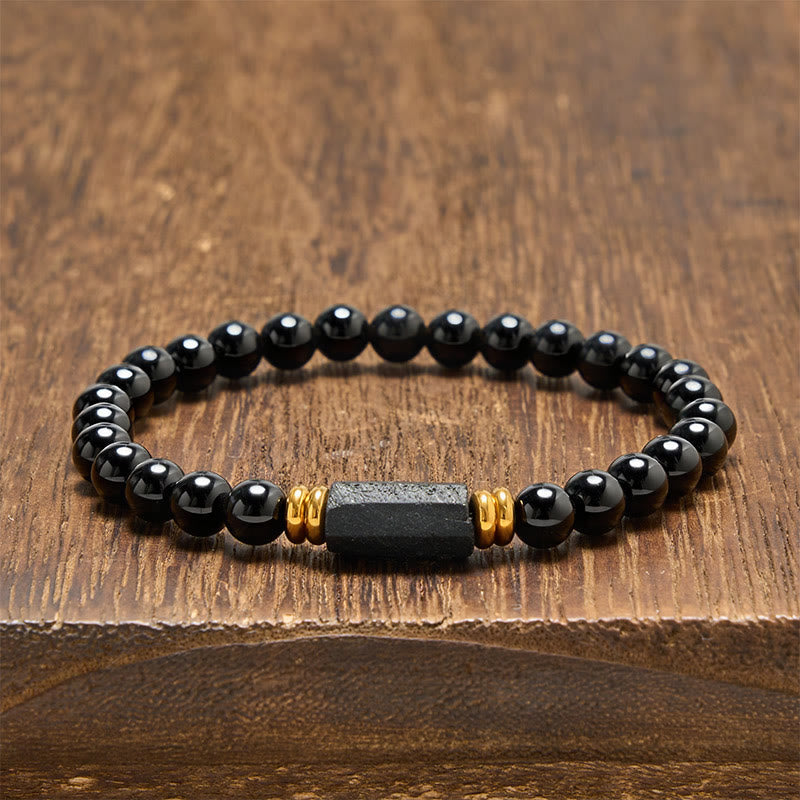 Protection and Transformation Black Obsidian Black Tourmaline Minimalist Round Bead Bracelet