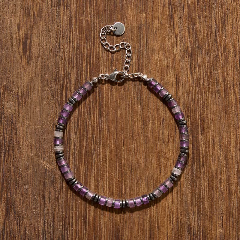 Positive and Self Care Natural Lapis Lazuli Amethyst Frosted Stone Bead Bracelet