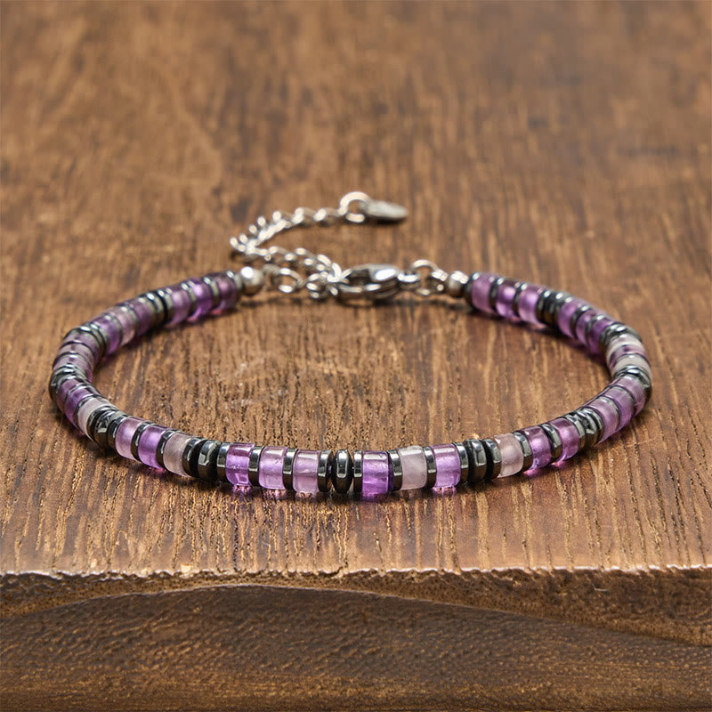 Positive and Self Care Natural Lapis Lazuli Amethyst Frosted Stone Bead Bracelet