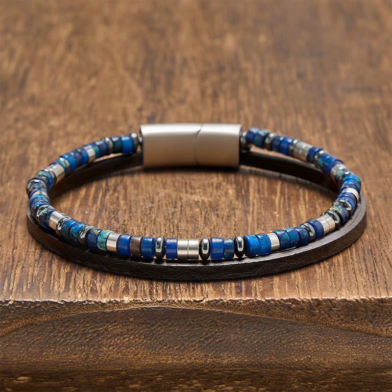 Nimara Ritual Lapis Lazuli Truth Double Wrap Leather Bracelet