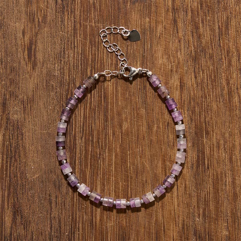 Calm and Spiritual Awareness Amethyst Tiger's Eye Rose Quartz Blue Spot Jasper Black Obsidian Flat Bead Bracelet