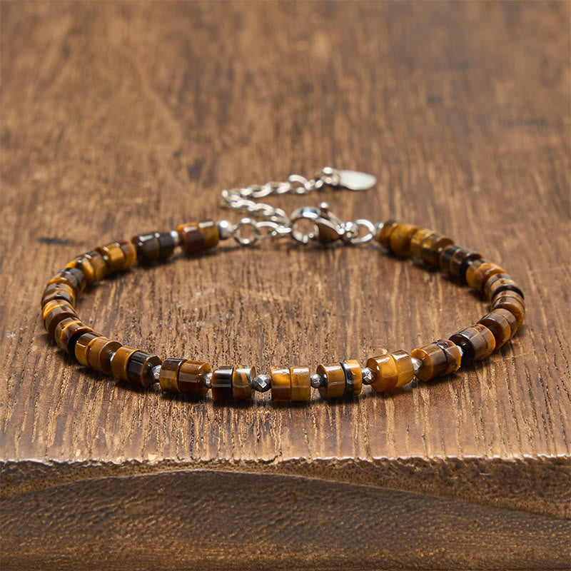 Calm and Spiritual Awareness Amethyst Tiger's Eye Rose Quartz Blue Spot Jasper Black Obsidian Flat Bead Bracelet