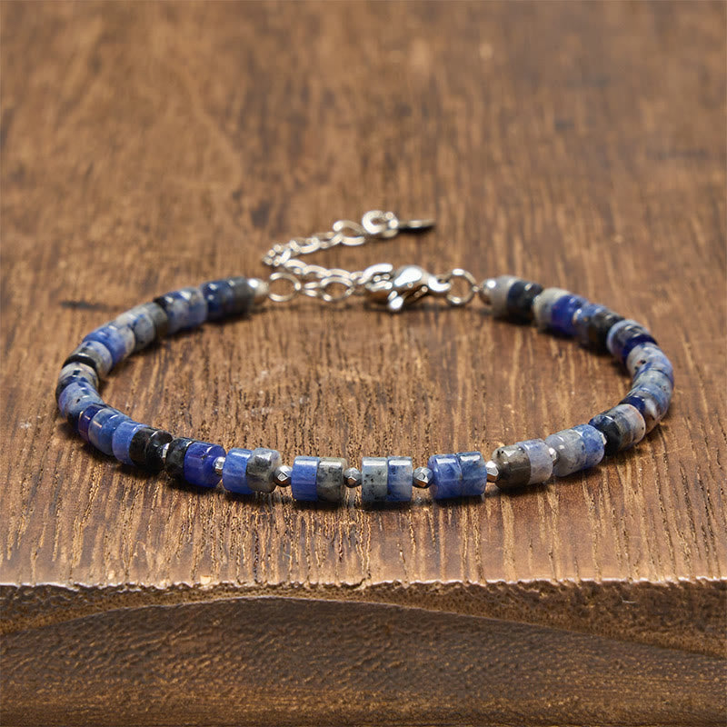 Calm and Spiritual Awareness Amethyst Tiger's Eye Rose Quartz Blue Spot Jasper Black Obsidian Flat Bead Bracelet