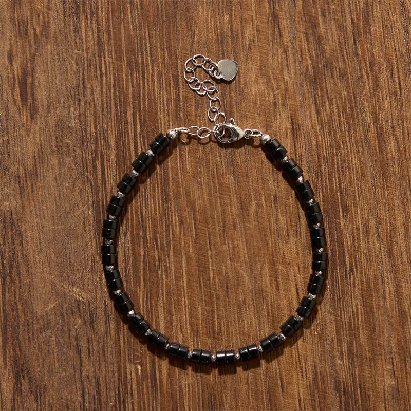Calm and Spiritual Awareness Amethyst Tiger's Eye Rose Quartz Blue Spot Jasper Black Obsidian Flat Bead Bracelet