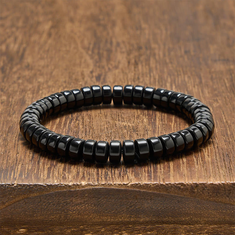 Nimara Ritual Natural Black Obsidian Faceted Straight Cut Beaded Strength Bracelet