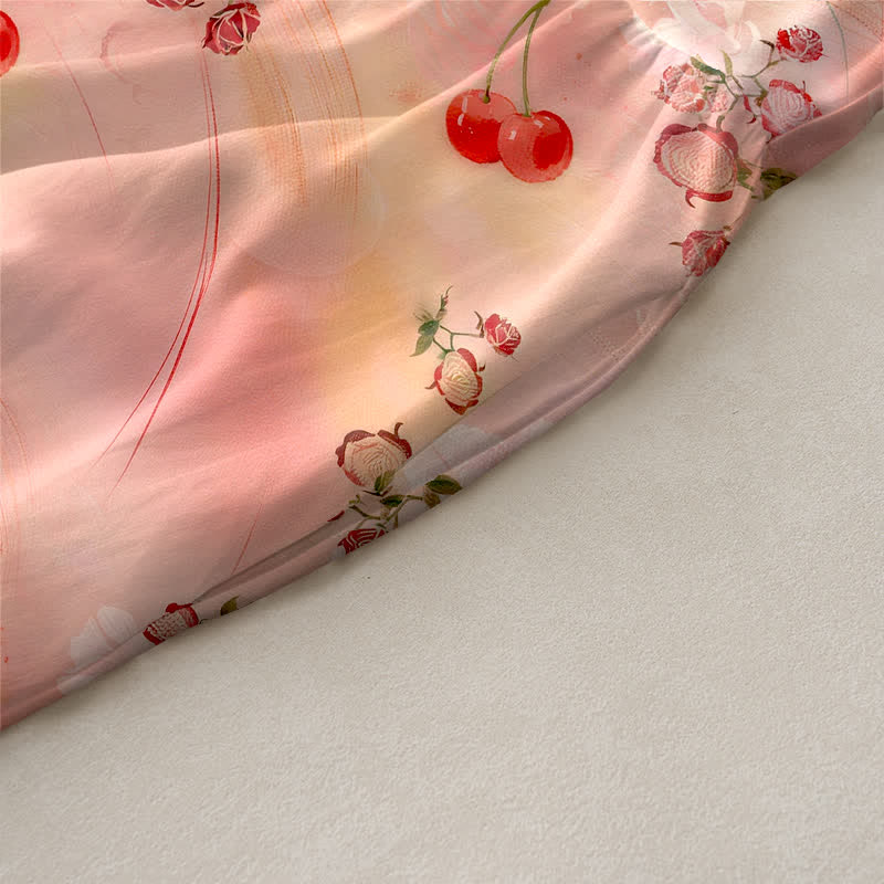 Nimara Ritual Summer Casual Sweet Cherry Floral Pattern Women's Summer Sleeveless Midi Dress With Pockets