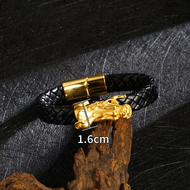 Nimara Ritual Braided Leather Pi Xiu Fu Character Wealth Bracelet