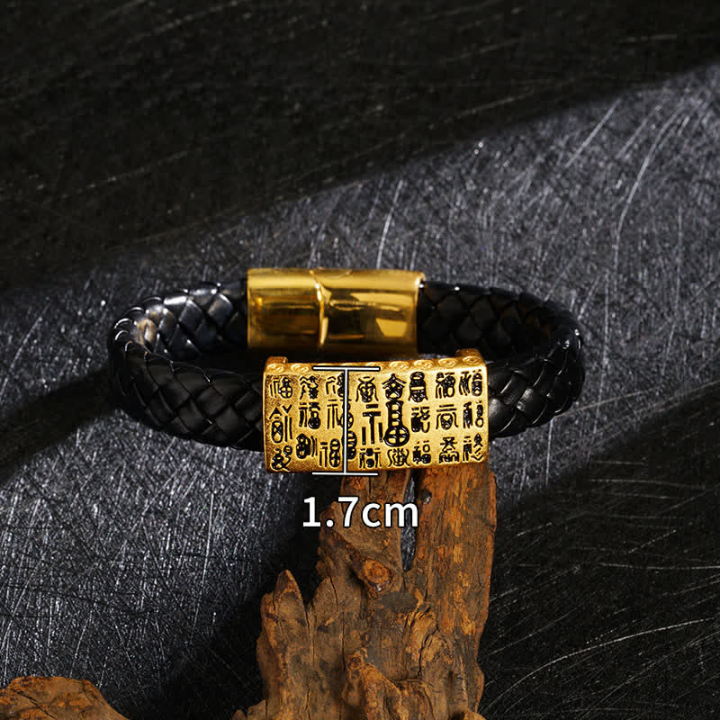 Nimara Ritual Braided Leather Pi Xiu Fu Character Wealth Bracelet