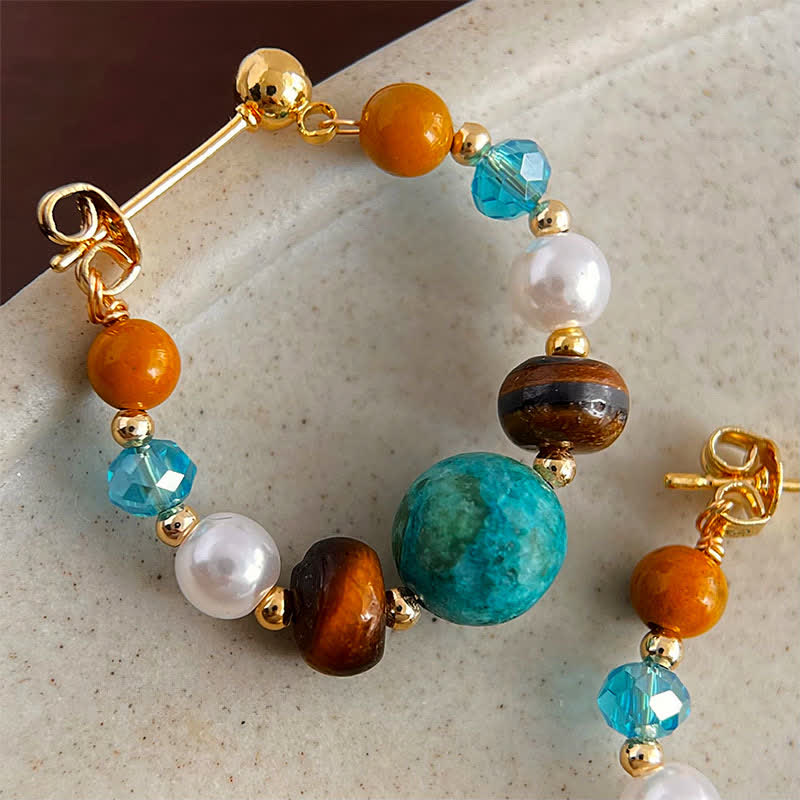 Nimara Ritual Turquoise Tiger Eye Pearl Handmade Protection Earrings