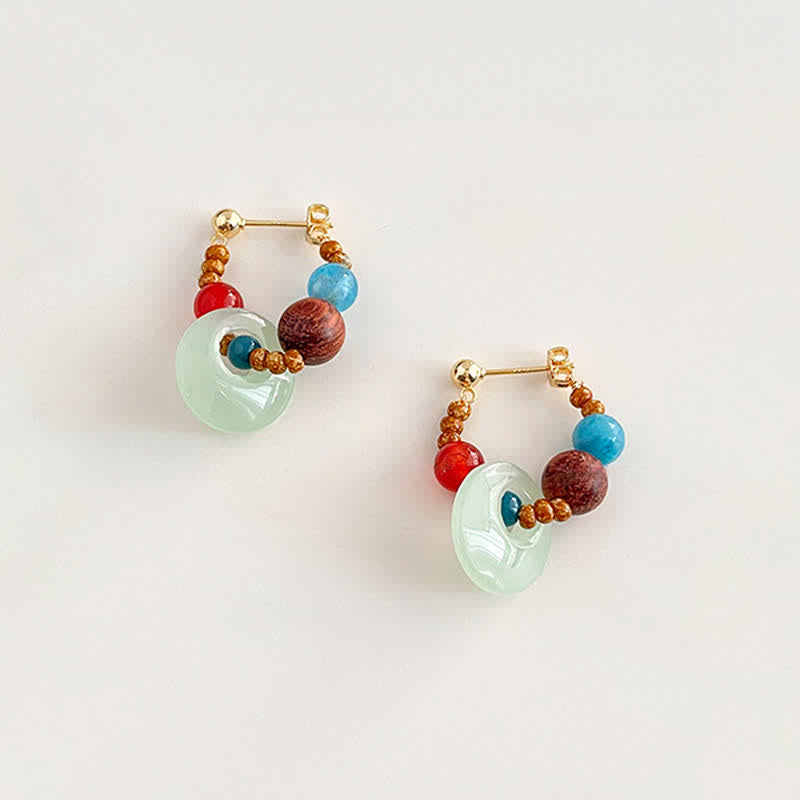 Nimara Ritual Handmade Red Agate Aquamarine Black Rosewood Liuli Confidence Earrings