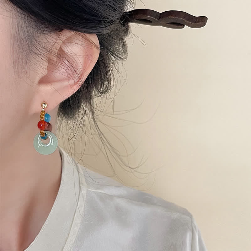 Nimara Ritual Handmade Red Agate Aquamarine Black Rosewood Liuli Confidence Earrings