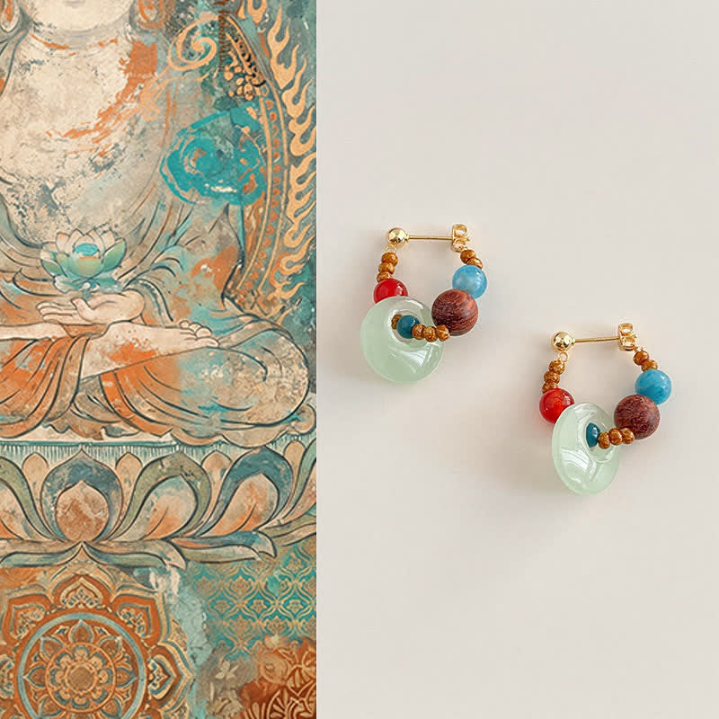 Nimara Ritual Handmade Red Agate Aquamarine Black Rosewood Liuli Confidence Earrings