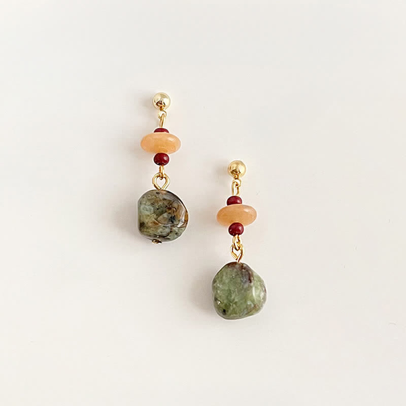 Nimara Ritual Unakite Chalcedony Balance Teardrop Drop Earrings