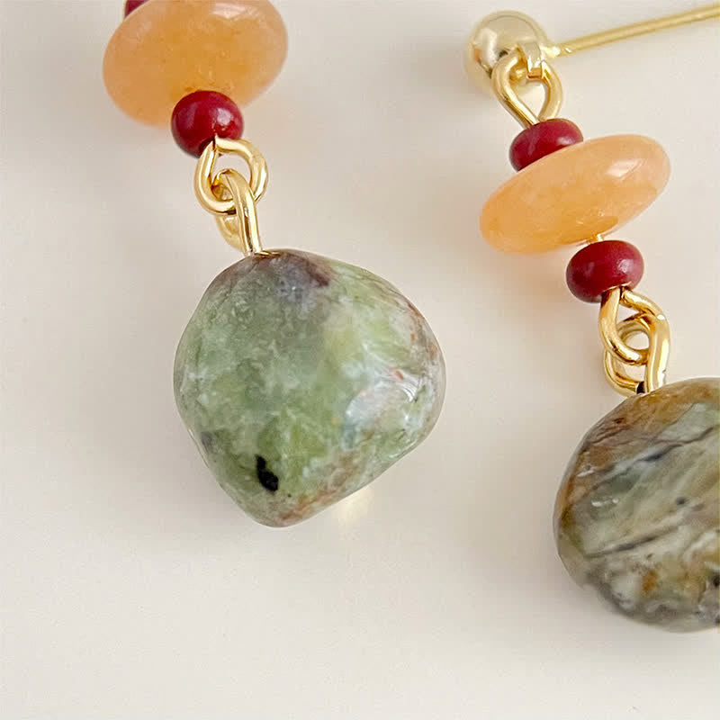 Nimara Ritual Unakite Chalcedony Balance Teardrop Drop Earrings