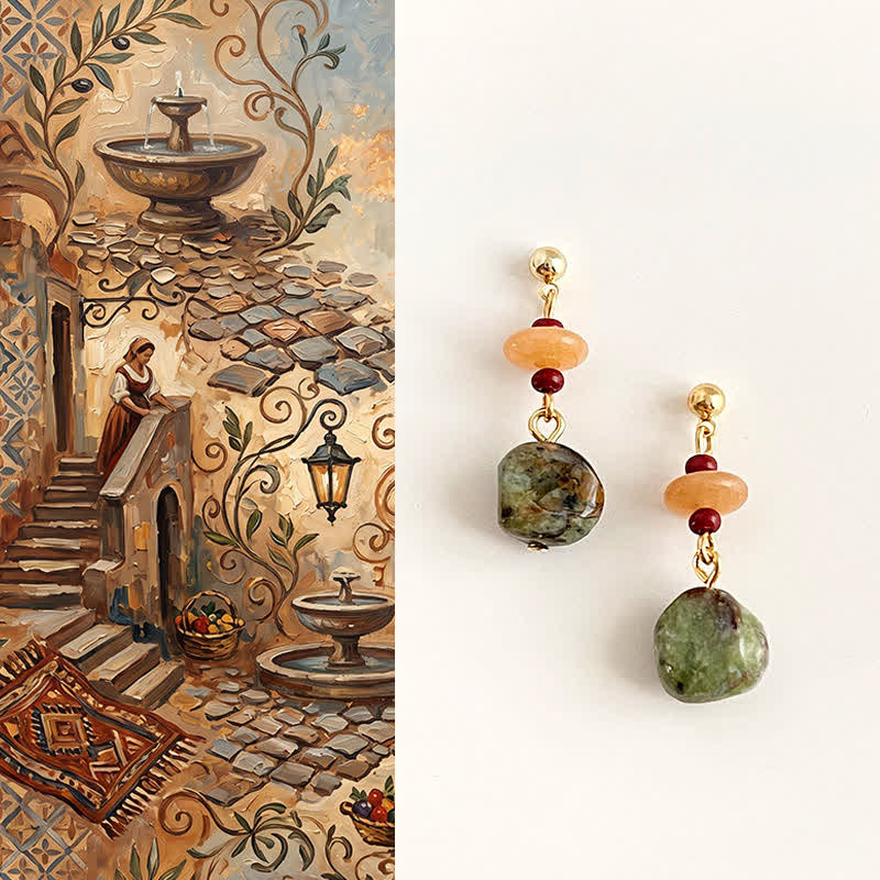 Nimara Ritual Unakite Chalcedony Balance Teardrop Drop Earrings