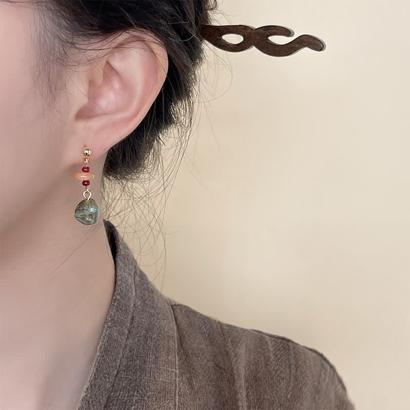 Nimara Ritual Unakite Chalcedony Balance Teardrop Drop Earrings