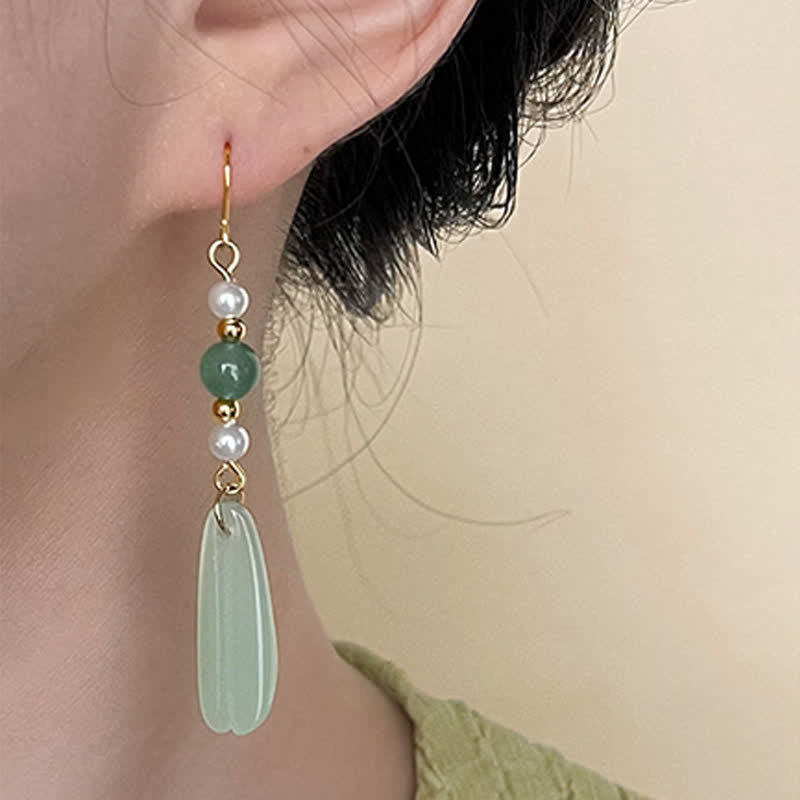 Nimara Ritual Green Aventurine Pearl Liuli Teardrop Luck Earrings
