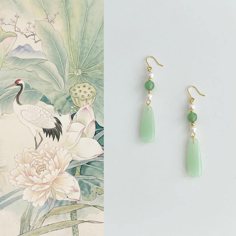 Nimara Ritual Green Aventurine Pearl Liuli Teardrop Luck Earrings
