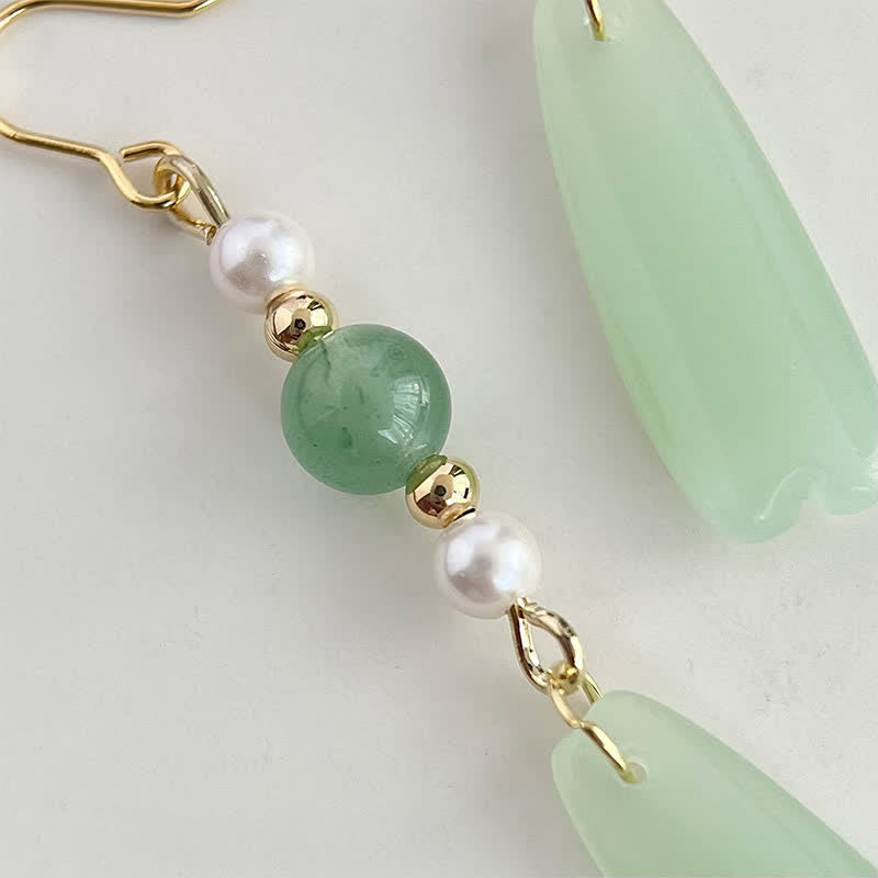 Nimara Ritual Green Aventurine Pearl Liuli Teardrop Luck Earrings