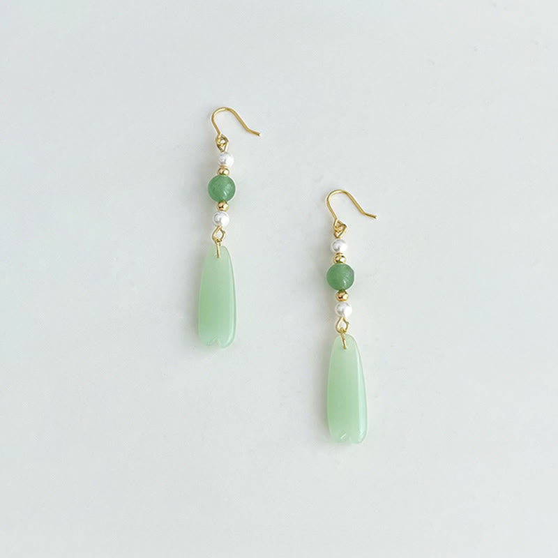 Nimara Ritual Green Aventurine Pearl Liuli Teardrop Luck Earrings