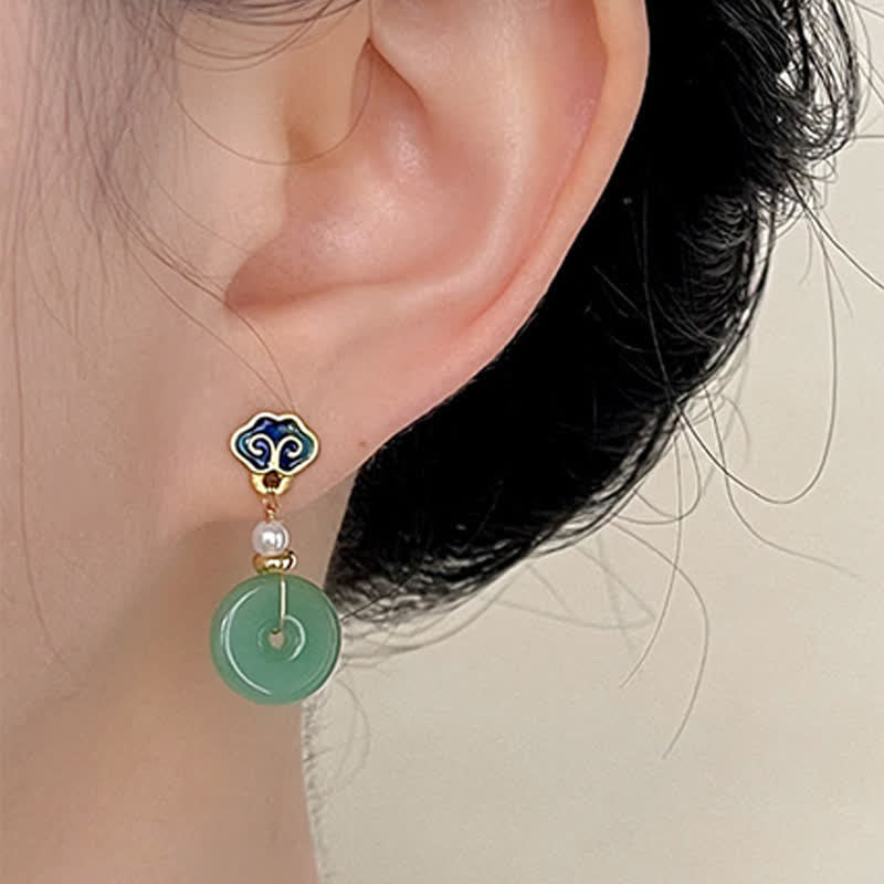 Nimara Ritual Green Liuli Round Peace Buckle Fortune Dangle Earrings