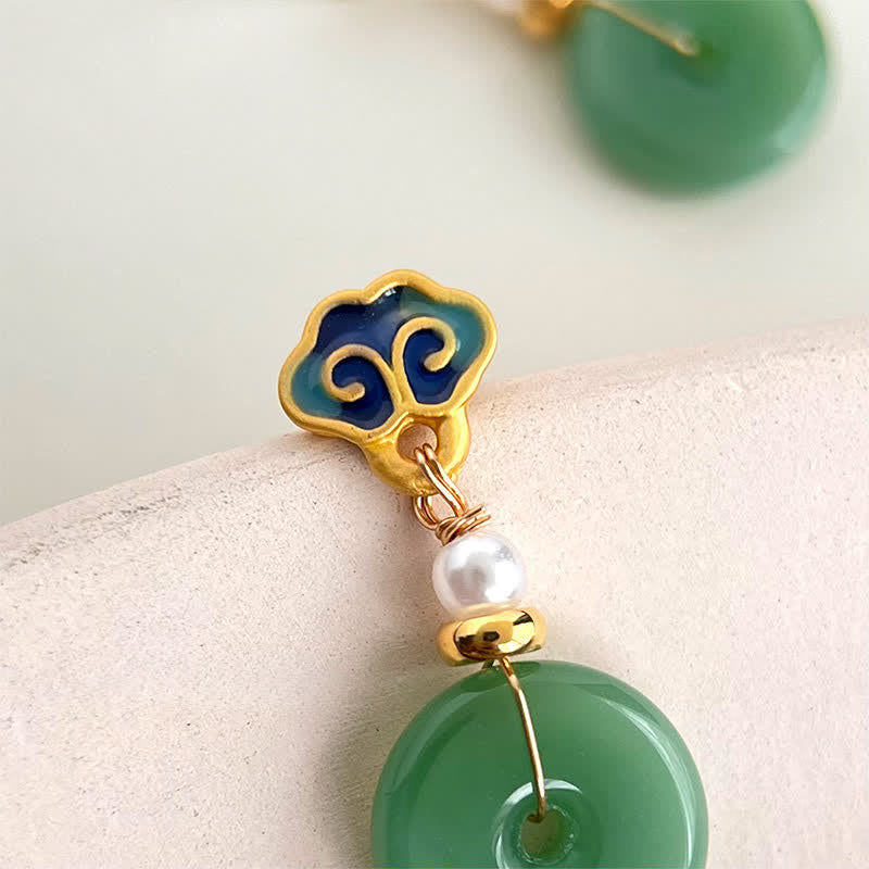 Nimara Ritual Green Liuli Round Peace Buckle Fortune Dangle Earrings
