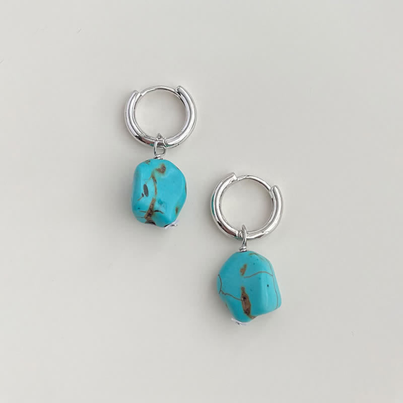 Nimara Ritual Handmade Synthetic Turquoise Protection Tibetan Hoop Earrings