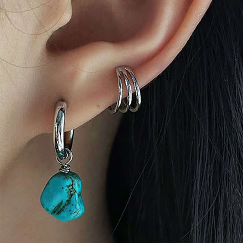 Nimara Ritual Handmade Synthetic Turquoise Protection Tibetan Hoop Earrings