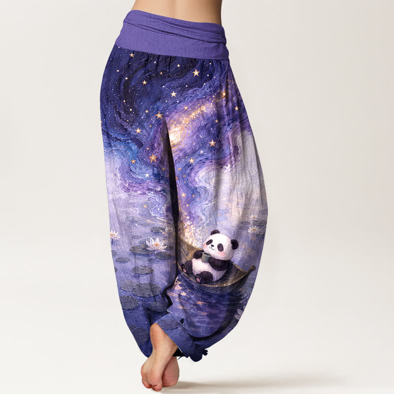 Nimara Ritual Pure Cotton Starry Lotus Panda Pattern Women's Elastic Waist Harem Pants