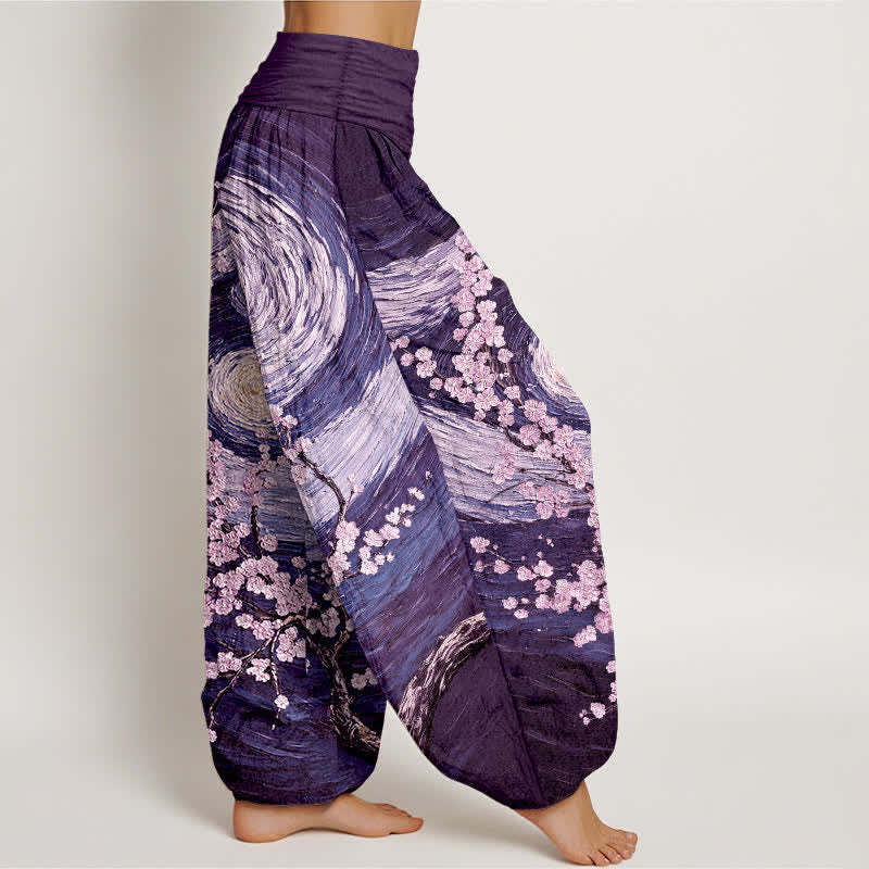 Nimara Ritual Pure Cotton Starry Blossom Swirl Pattern Women's Elastic Waist Harem Pants