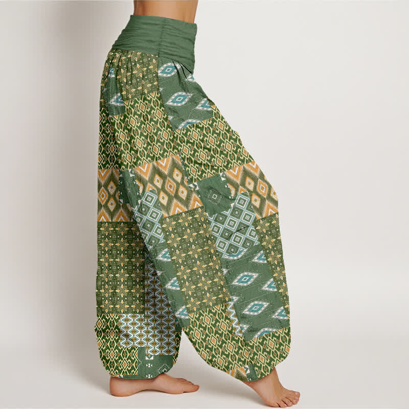 Nimara Ritual Pure Cotton Bohemian Geometric Patchwork Pattern Women's Elastic Waist Harem Pants