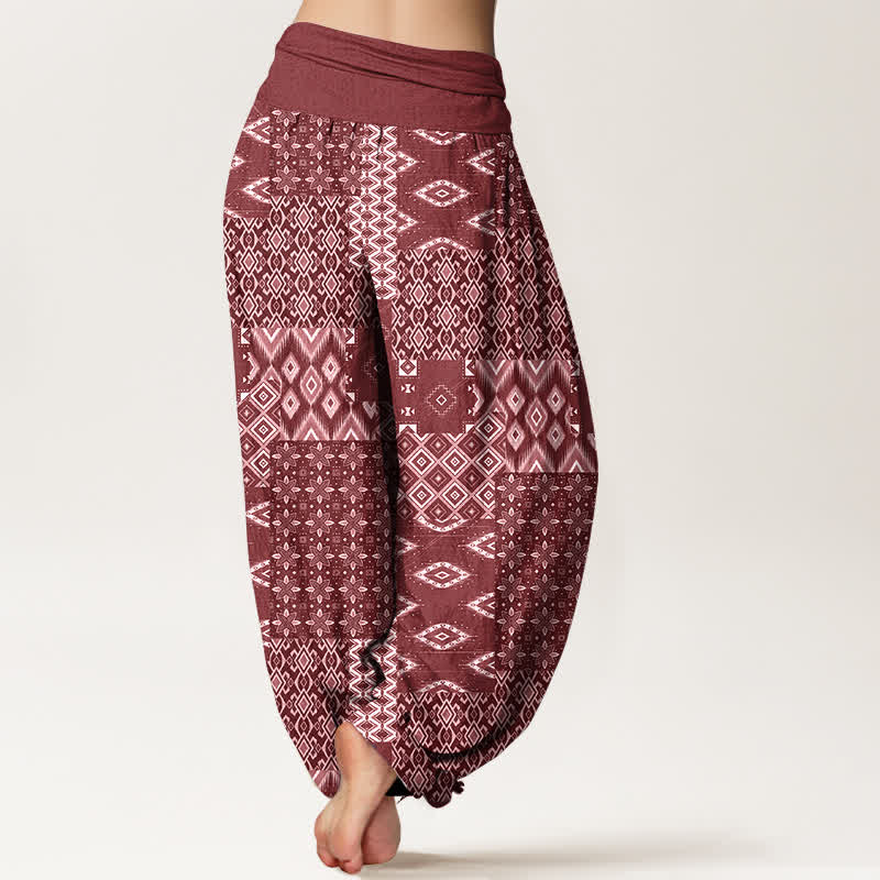 Nimara Ritual Pure Cotton Bohemian Geometric Patchwork Pattern Women's Elastic Waist Harem Pants