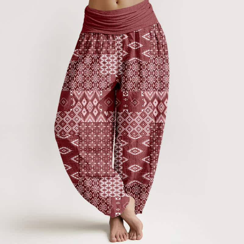 Nimara Ritual Pure Cotton Bohemian Geometric Patchwork Pattern Women's Elastic Waist Harem Pants