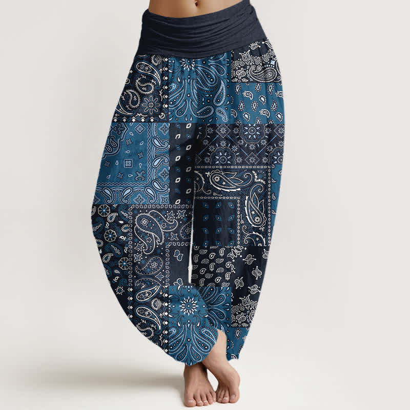 Nimara Ritual Pure Cotton Elegant Paisley Pattern Women's Elastic Waist Harem Pants