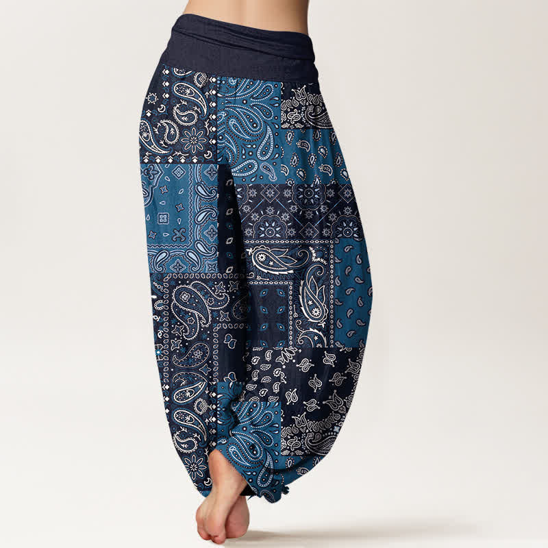 Nimara Ritual Pure Cotton Elegant Paisley Pattern Women's Elastic Waist Harem Pants