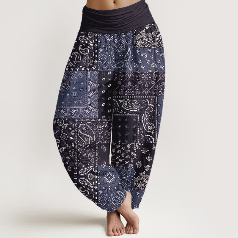 Nimara Ritual Pure Cotton Elegant Paisley Pattern Women's Elastic Waist Harem Pants
