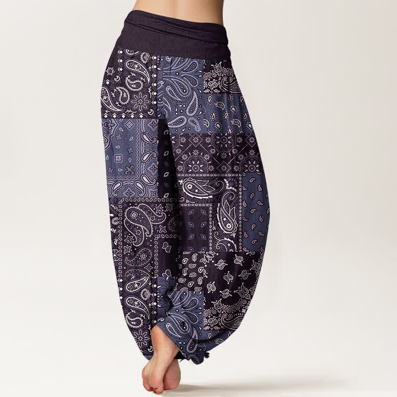 Nimara Ritual Pure Cotton Elegant Paisley Pattern Women's Elastic Waist Harem Pants