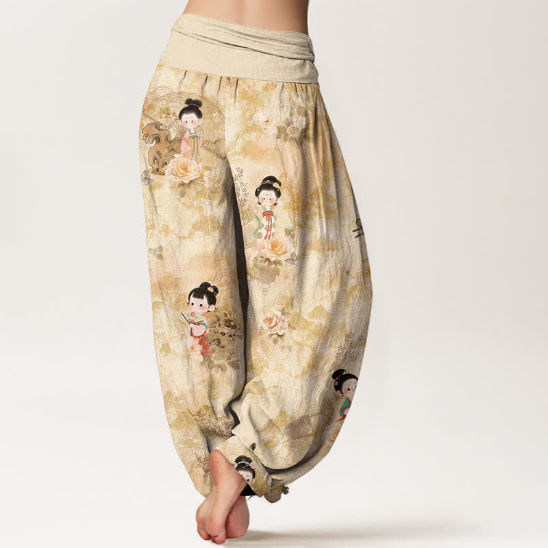 Nimara Ritual Pure Cotton Vintage Floral Figure Pattern Women's Elastic Waist Harem Pants