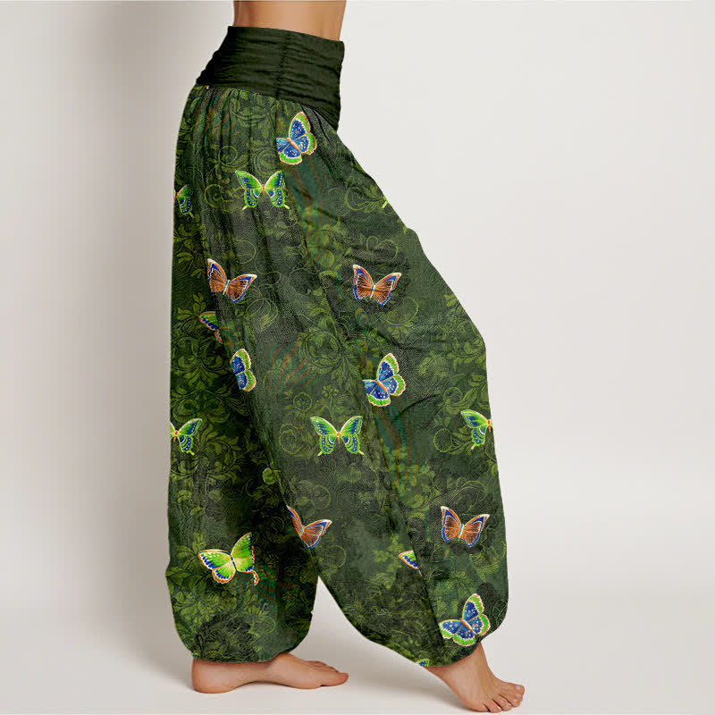 Nimara Ritual Pure Cotton Butterfly Vine Pattern Women's Elastic Waist Harem Pants