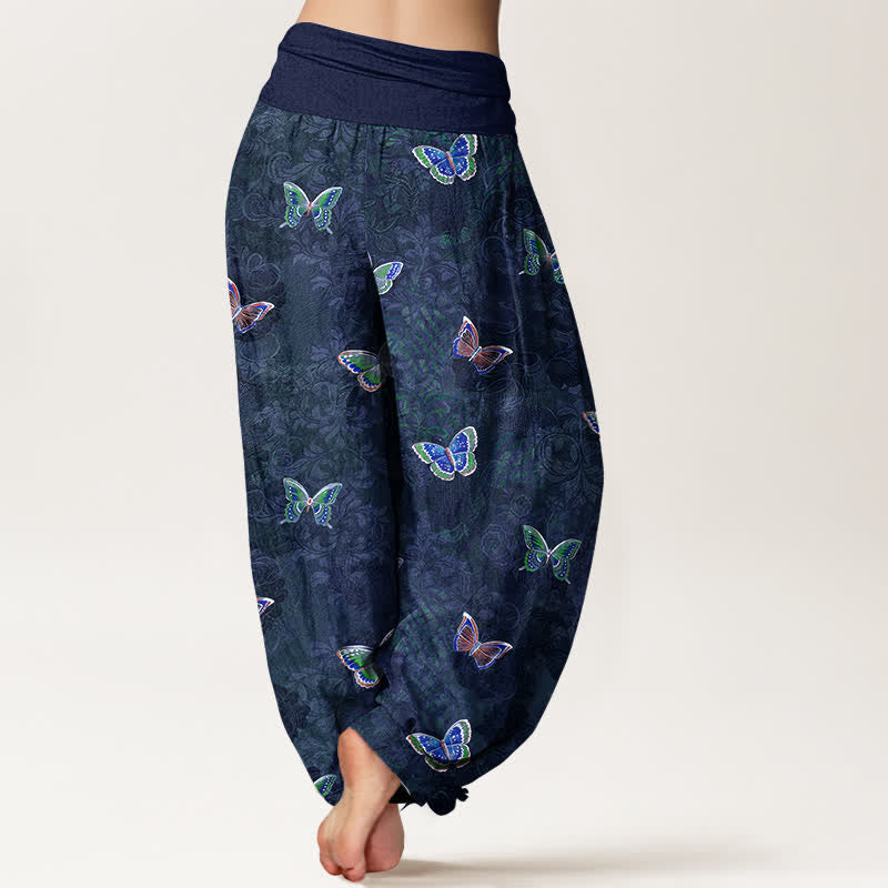 Nimara Ritual Pure Cotton Butterfly Vine Pattern Women's Elastic Waist Harem Pants