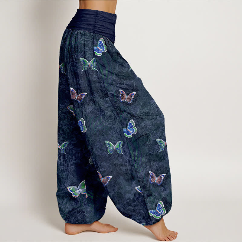 Nimara Ritual Pure Cotton Butterfly Vine Pattern Women's Elastic Waist Harem Pants