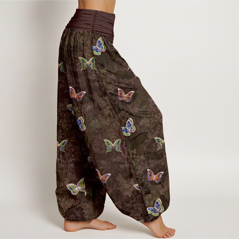 Nimara Ritual Pure Cotton Butterfly Vine Pattern Women's Elastic Waist Harem Pants