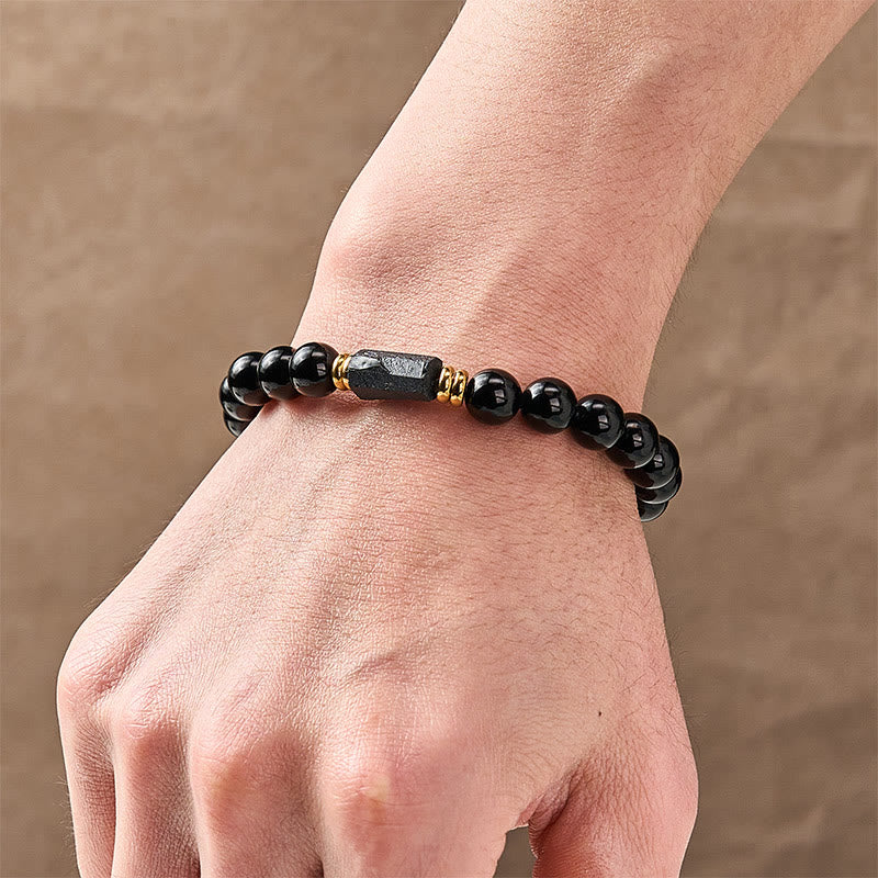 Protection and Transformation Black Obsidian Black Tourmaline Minimalist Round Bead Bracelet