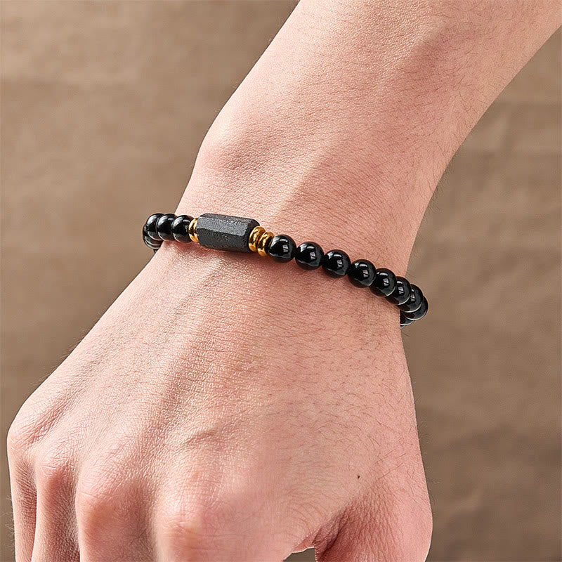 Protection and Transformation Black Obsidian Black Tourmaline Minimalist Round Bead Bracelet