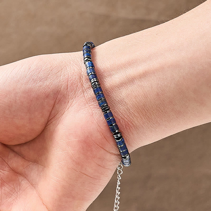 Positive and Self Care Natural Lapis Lazuli Amethyst Frosted Stone Bead Bracelet