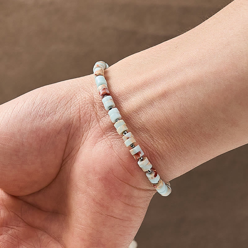 Calm and Spiritual Awareness Amethyst Tiger's Eye Rose Quartz Blue Spot Jasper Black Obsidian Flat Bead Bracelet