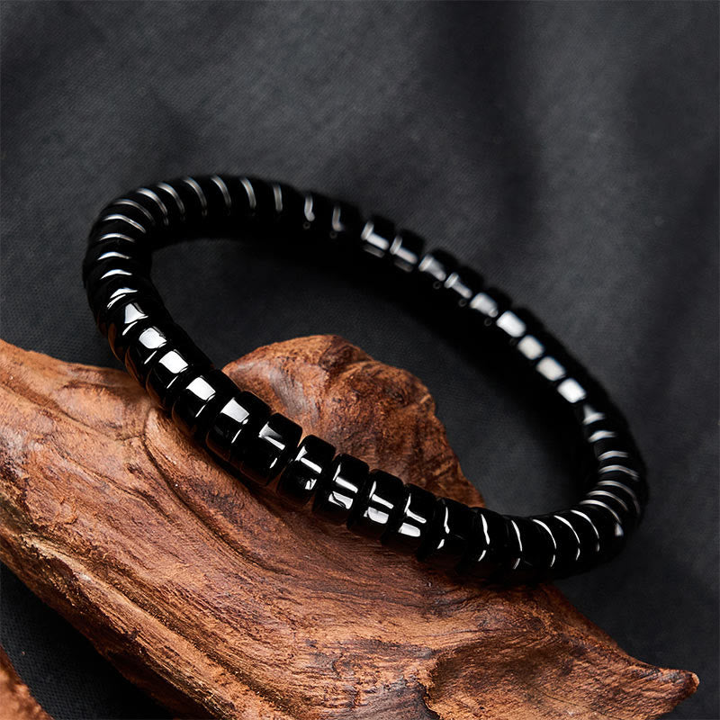 Nimara Ritual Natural Black Obsidian Faceted Straight Cut Beaded Strength Bracelet