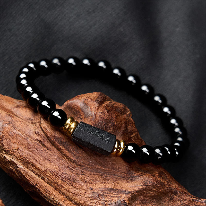 Protection and Transformation Black Obsidian Black Tourmaline Minimalist Round Bead Bracelet