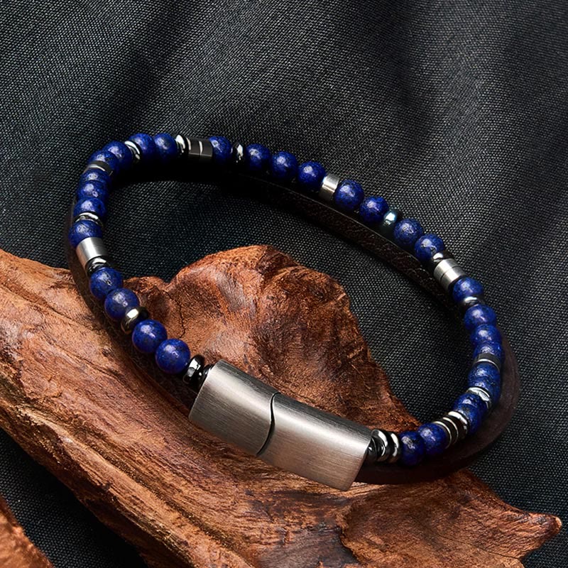 Nimara Ritual Lapis Lazuli Truth Double Wrap Leather Bracelet